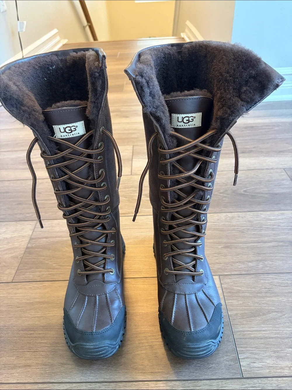 UGG Women's Tall Lace-Up Winter Boot in Dark Brown - Size 8.5